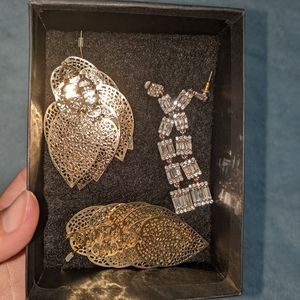 Brand New two pairs of long gold earrings